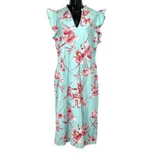 New Direction Tiffany Blue Dress with Pink Floral Size Medium